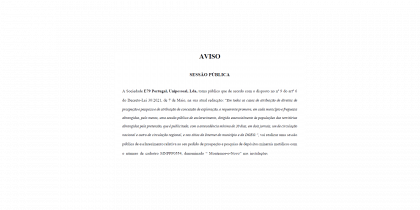 AVISO atribuição de direitos de prospeção e pesquisa e de atribuição de concessão de exploração